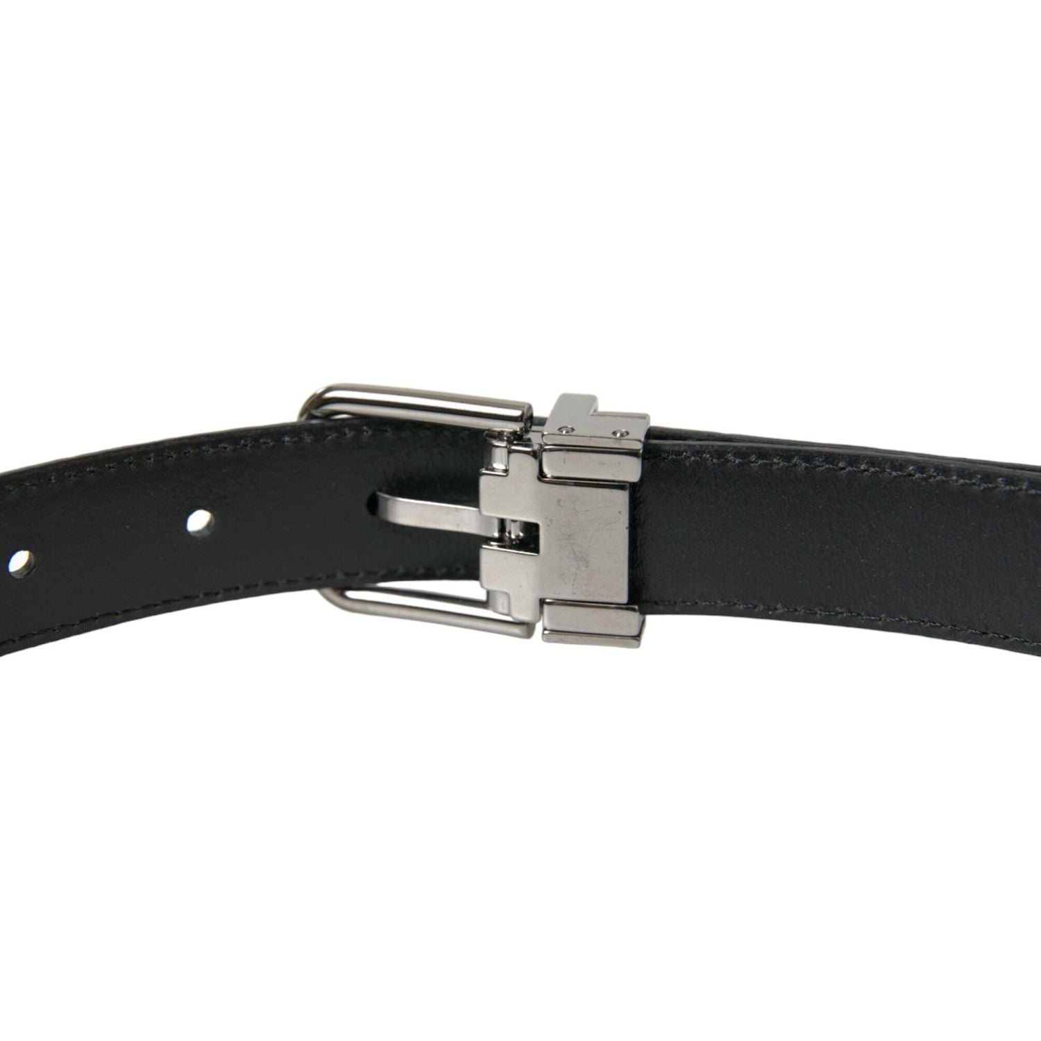 Dolce & Gabbana Black Leather Silver Metal Buckle Belt