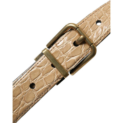 Dolce & Gabbana Beige Exotic Leather Gold Metal Buckle Belt
