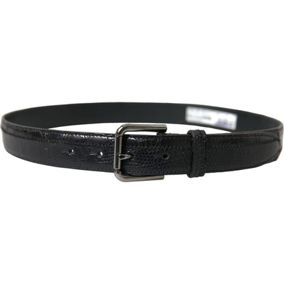 Dolce & Gabbana Black Exotic Leather Silver Metal Buckle Belt