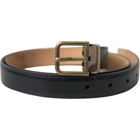 Dolce & Gabbana Black Calf Leather Gold Metal Buckle Belt