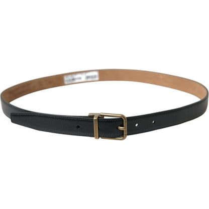 Dolce & Gabbana Black Calf Leather Gold Metal Buckle Belt