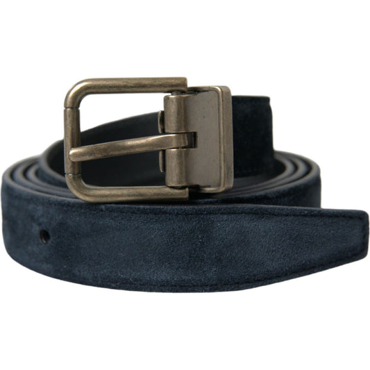 Dolce & Gabbana Blue Suede Leather Gold Metal Buckle Belt