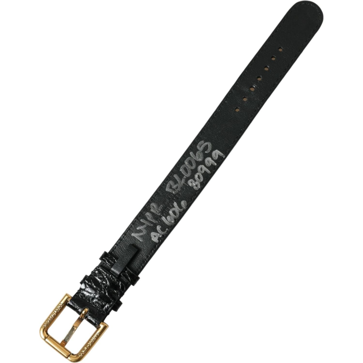 Dolce & Gabbana Black Textured Leather Gold Tone Metal Buckle Armband