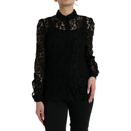 Dolce & Gabbana Elegant Floral Lace Blouse Top Dolce & Gabbana Black