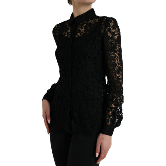 Dolce & Gabbana Elegant Floral Lace Blouse Top Dolce & Gabbana Black