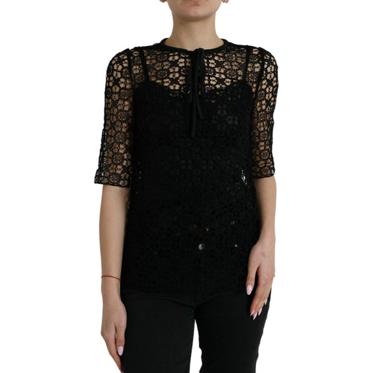 Dolce & Gabbana Elegant Floral Lace Blouse Top Dolce & Gabbana Rosy Brown
