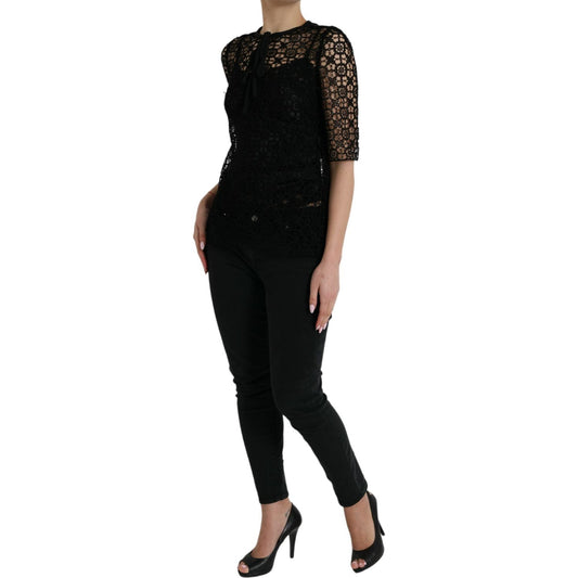 Dolce & Gabbana Elegant Floral Lace Blouse Top Dolce & Gabbana Rosy Brown