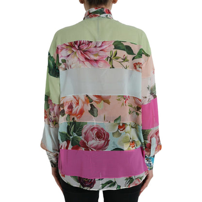 Dolce & Gabbana Multicolor Floral Patchwork Ascot Collar Top