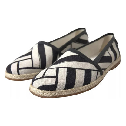 Dolce & Gabbana Black White Stripes Slip On Espadrille Shoes