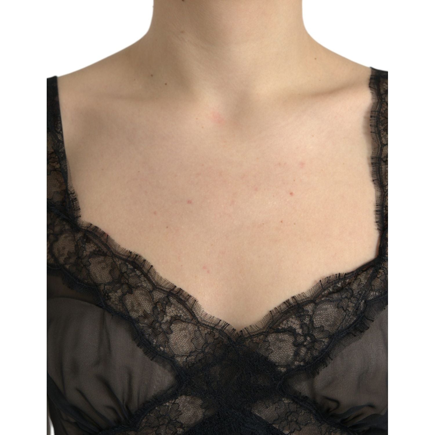 Dolce & Gabbana Black Silk Pleated Lace Chiffon Mini Dress