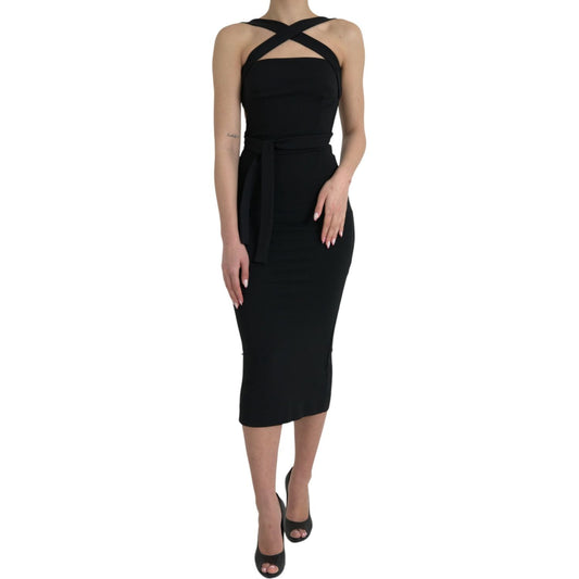 Dolce & Gabbana Elegant Black Sheath Halter Midi Dress Dolce & Gabbana Black