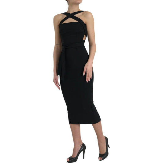 Dolce & Gabbana Elegant Black Sheath Halter Midi Dress Dolce & Gabbana Rosy Brown