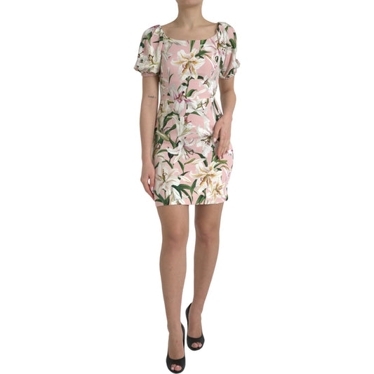 Dolce & Gabbana Elegant Pink Lily Print Sheath Dress Dolce & Gabbana Rosy Brown
