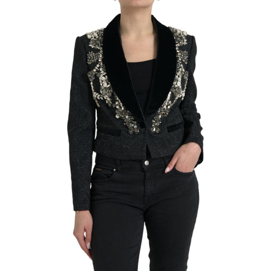 Dolce & Gabbana Elegant Embellished Black Overcoat Jacket Dolce & Gabbana Black