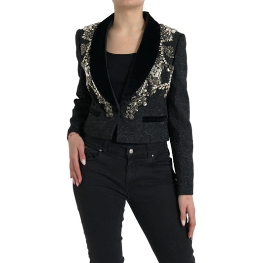 Dolce & Gabbana Elegant Embellished Black Overcoat Jacket Dolce & Gabbana Black