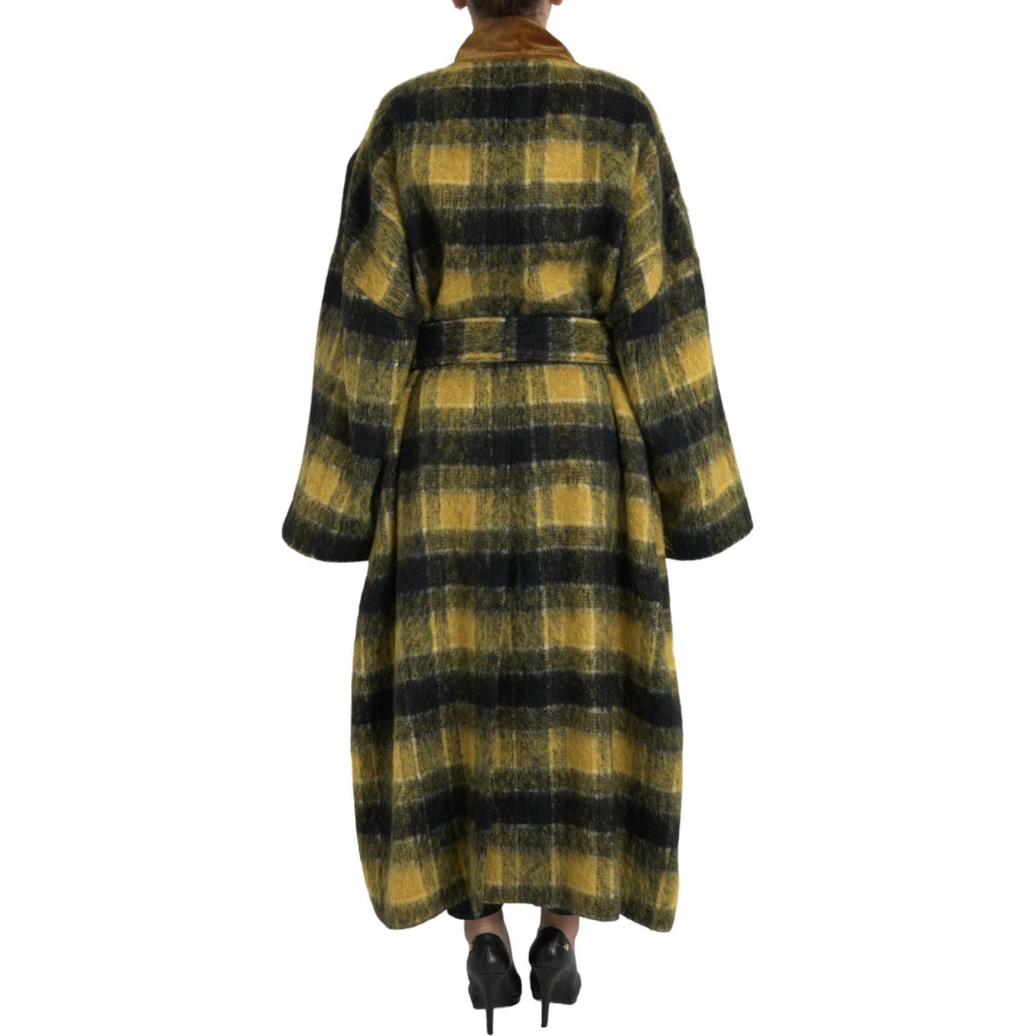 معطف ترنش طويل منقوش أنيق من دولتشي آند غابانا باللون الأصفر المشمس