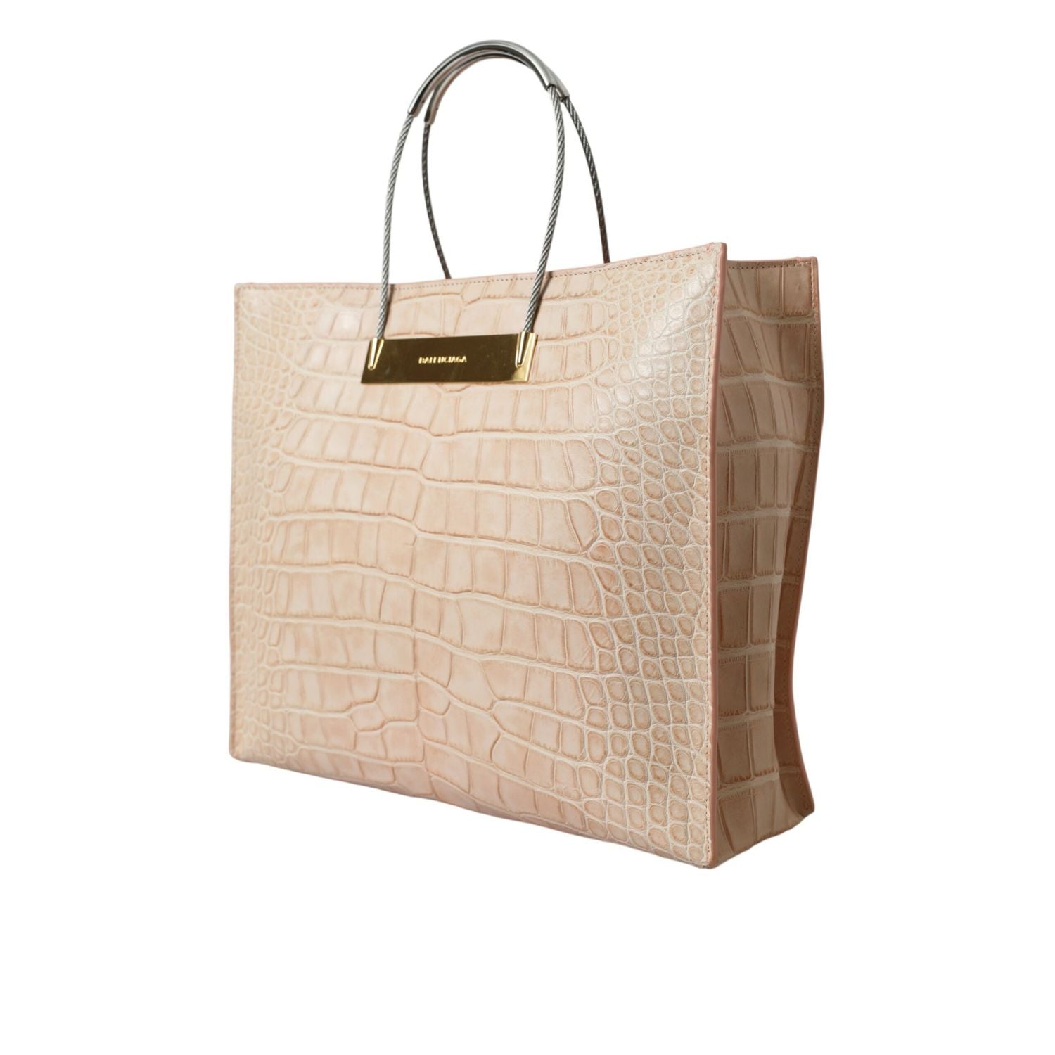 Balenciaga Pink Exotic Leather Embossed Cable Handle Shopper Tote Bag