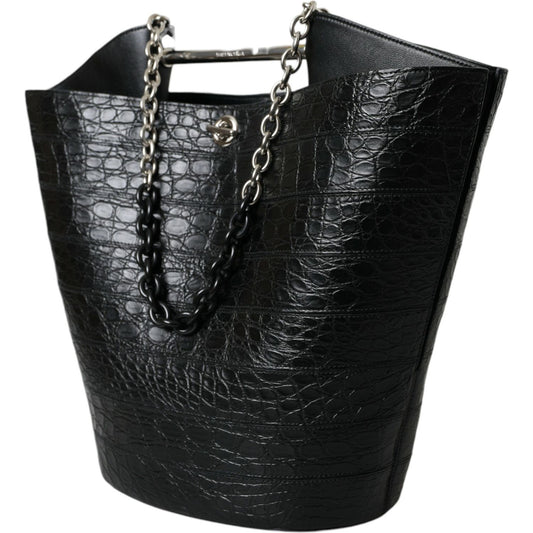 Balenciaga Elegant Black Crocodile Leather Maxi Bucket Bag Balenciaga Black