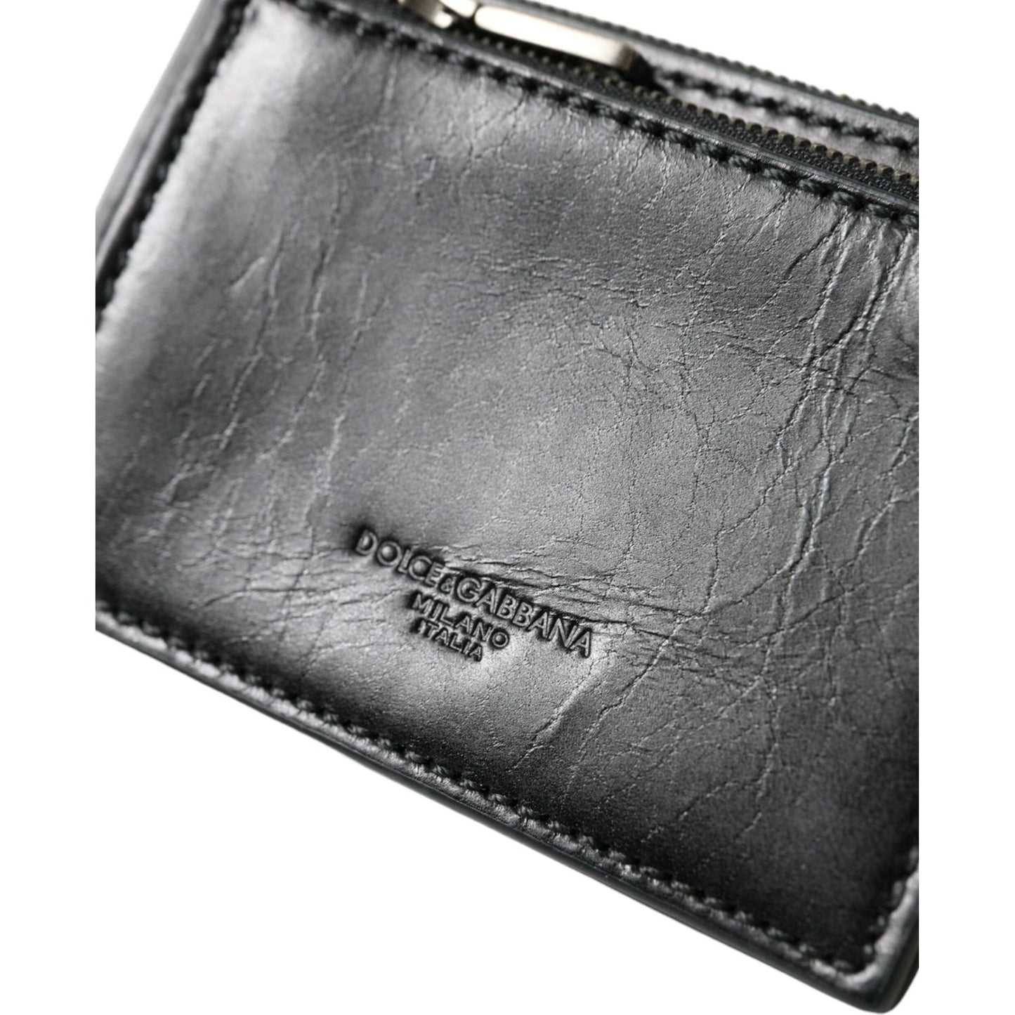 Dolce & Gabbana Black Leather Zip Logo Keyring Coin Purse Keyring Wallet