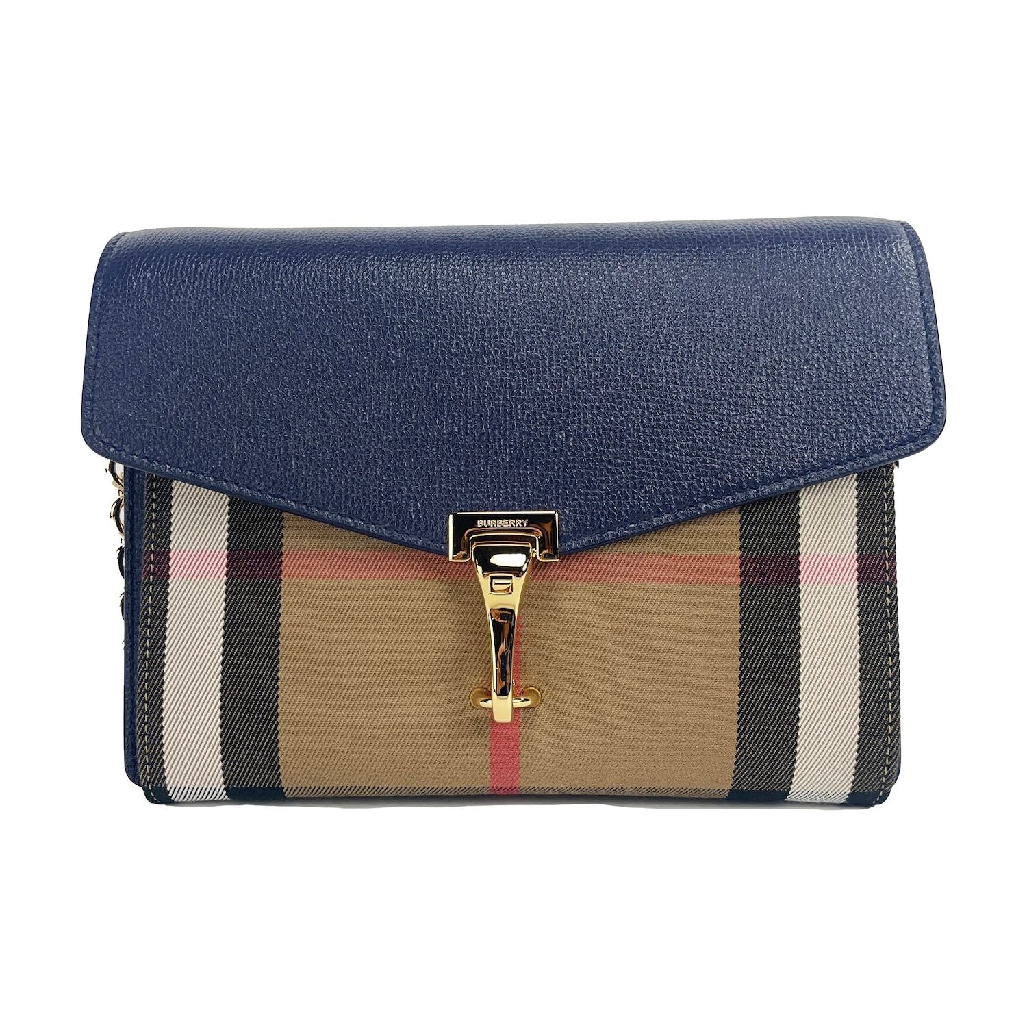 Burberry Macken Small Regency Blue House Check Leather Crossbody Bag