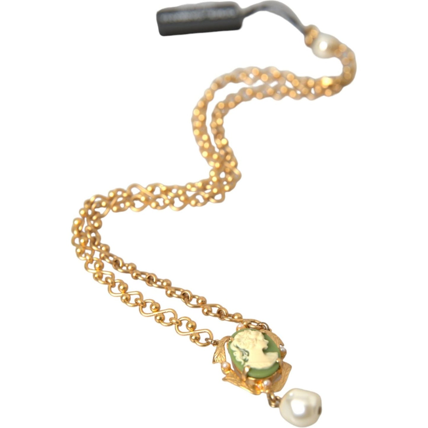 Dolce & Gabbana Gold Brass Chain Pearl Pendant Charm Necklace Necklace