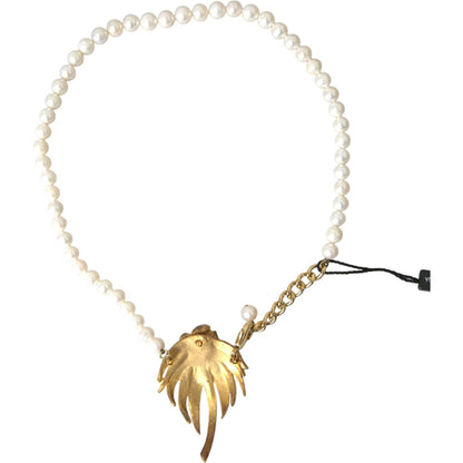 Dolce & Gabbana Gold Brass Crystal Pearl Tree Pendant Charm Necklace Necklace