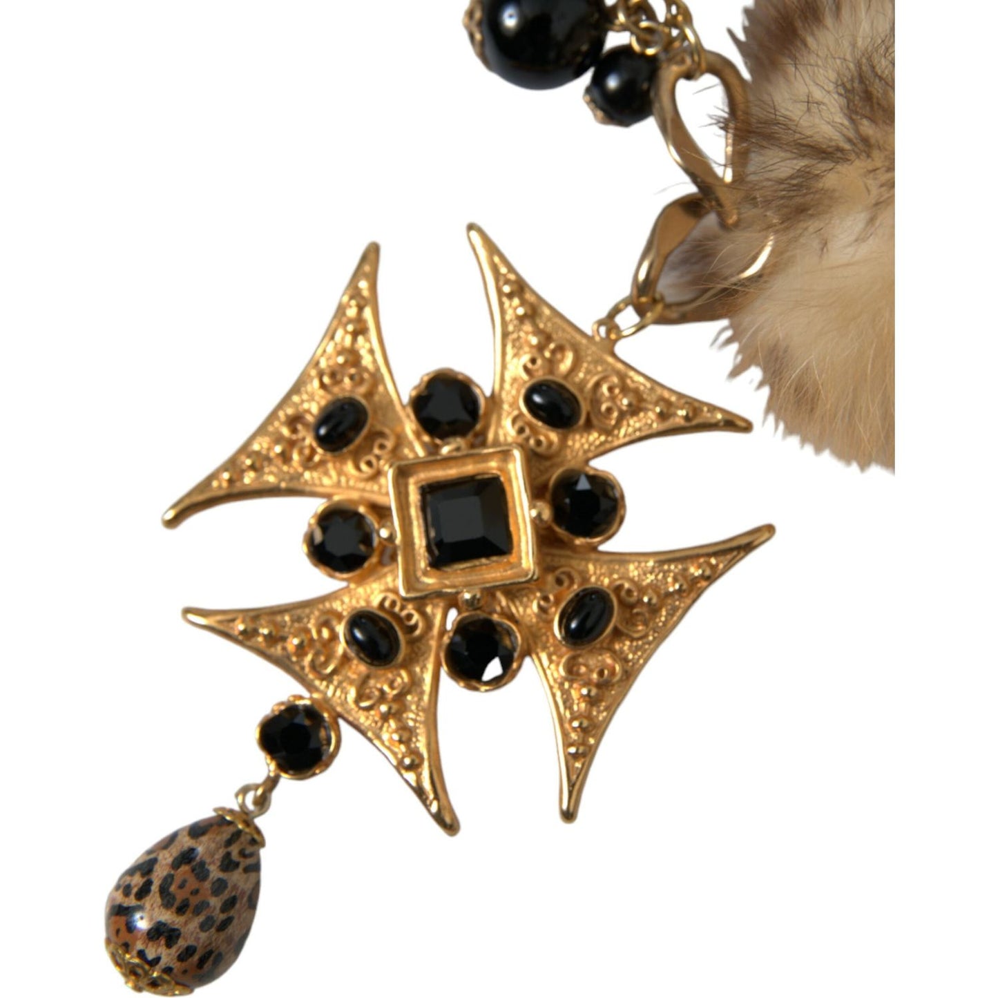 Dolce & Gabbana Gold Black Crystals Lapin Fur Filigree Chocker Necklace Necklace