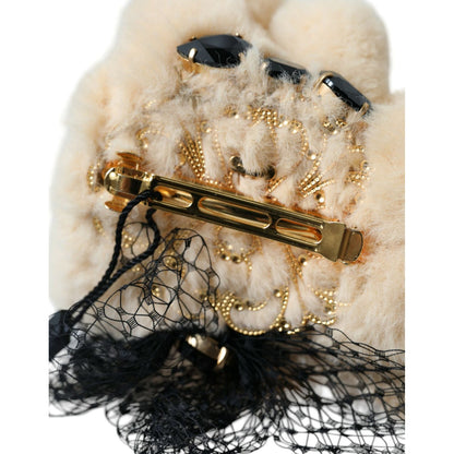 Dolce & Gabbana Beige Teddy Bear Mesh Net Band Hair Clip