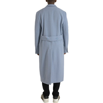Dolce & Gabbana Blue Double Breasted Long Trench Coat Jacket