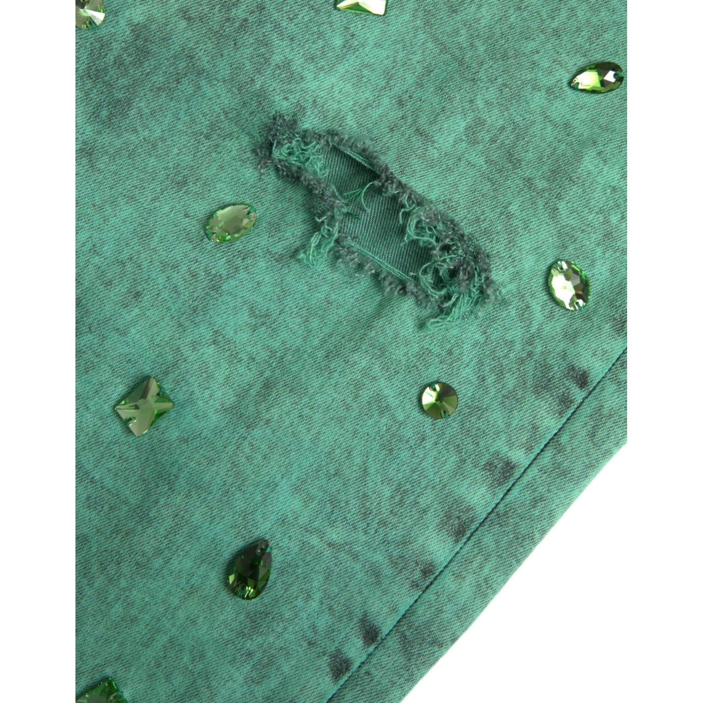 Dolce & Gabbana Green Crystals Cotton Stretch Slim Jeans