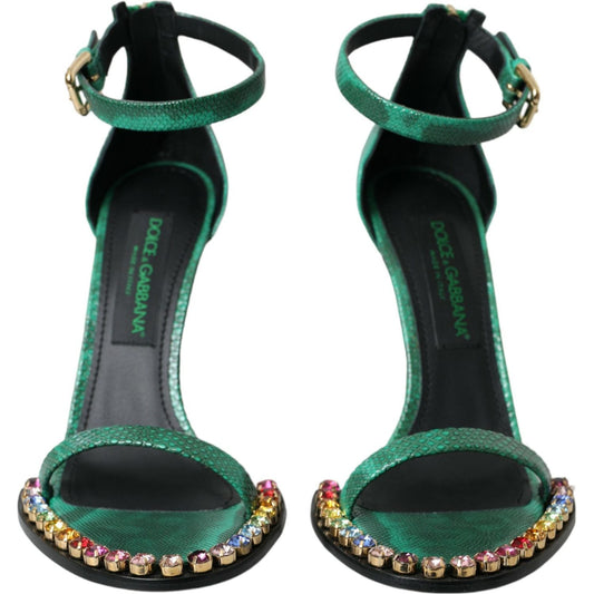 Dolce & Gabbana Green Exotic Leather Crystal Sandals Shoes Dolce & Gabbana Dark Slate Gray
