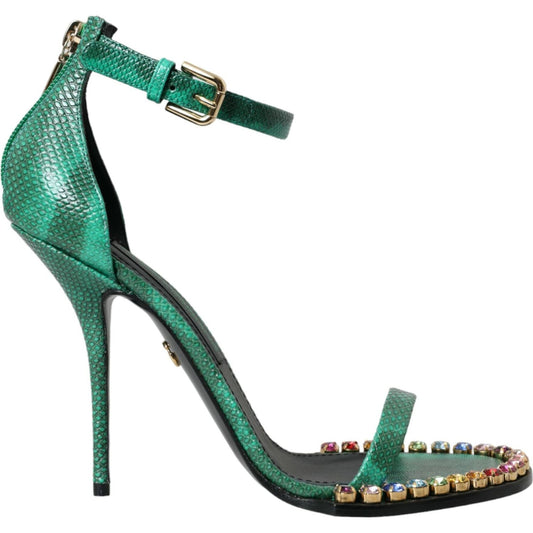 Dolce & Gabbana Green Exotic Leather Crystal Sandals Shoes Dolce & Gabbana Dim Gray