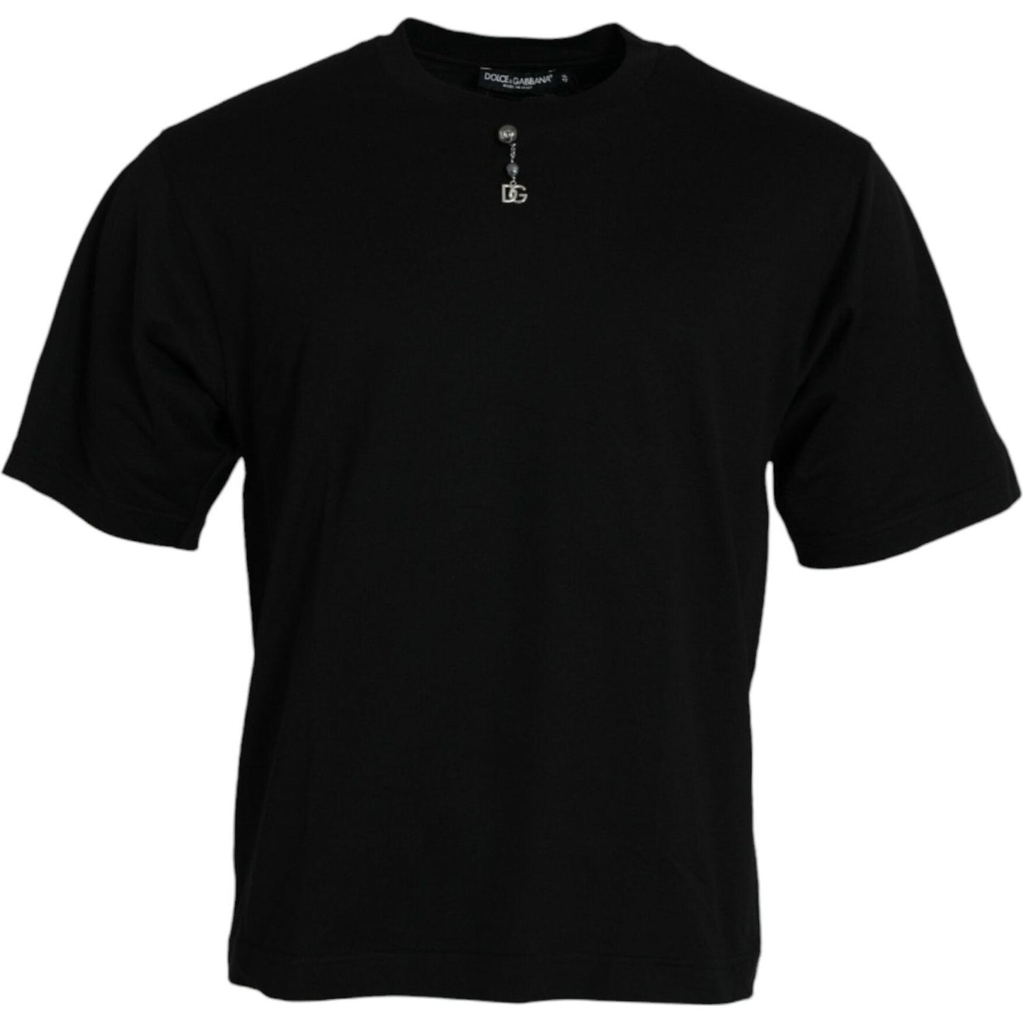 Dolce & Gabbana Black Embellished Cotton Crew Neck T-shirt