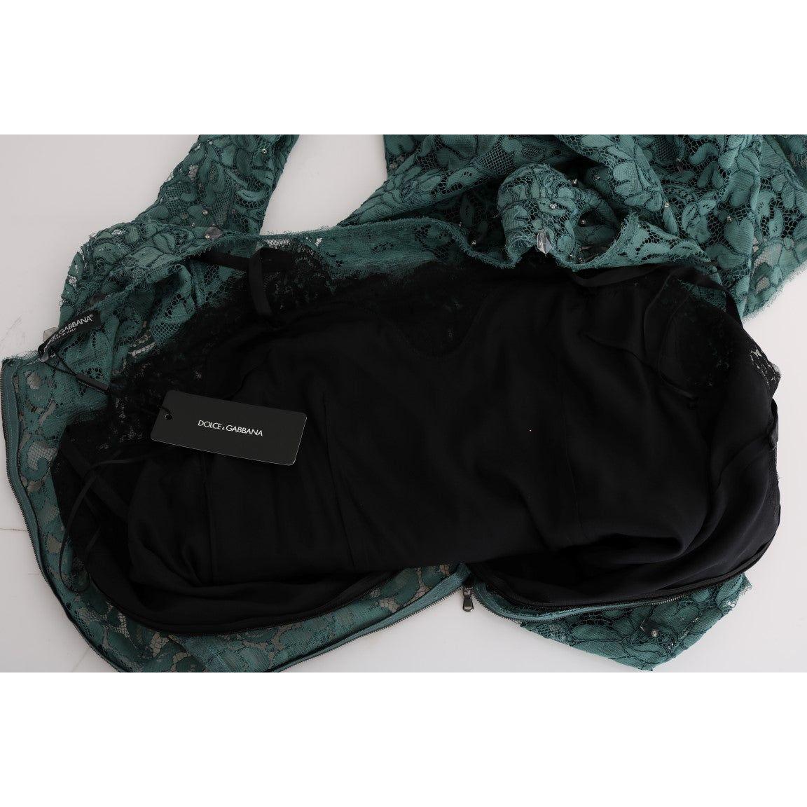 Dolce & Gabbana Green Floral Crystal Ricamo Sheath Dress