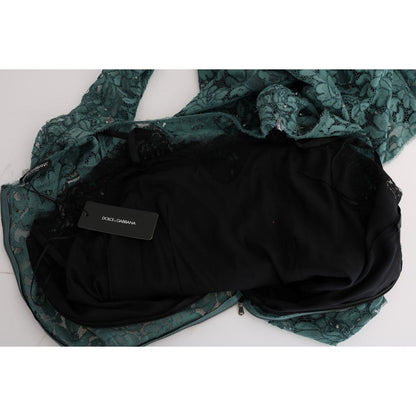 Dolce & Gabbana Green Floral Crystal Ricamo Sheath Dress