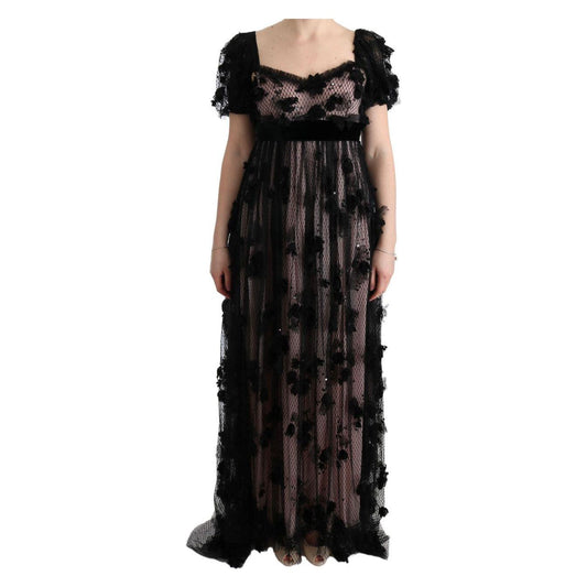 Dolce & Gabbana Elegant Floral Applique Full Length Dress Dolce & Gabbana Black