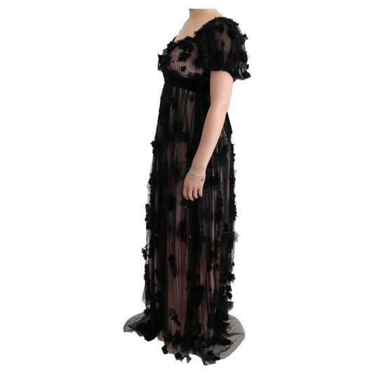 Dolce & Gabbana Elegant Floral Applique Full Length Dress Dolce & Gabbana Black