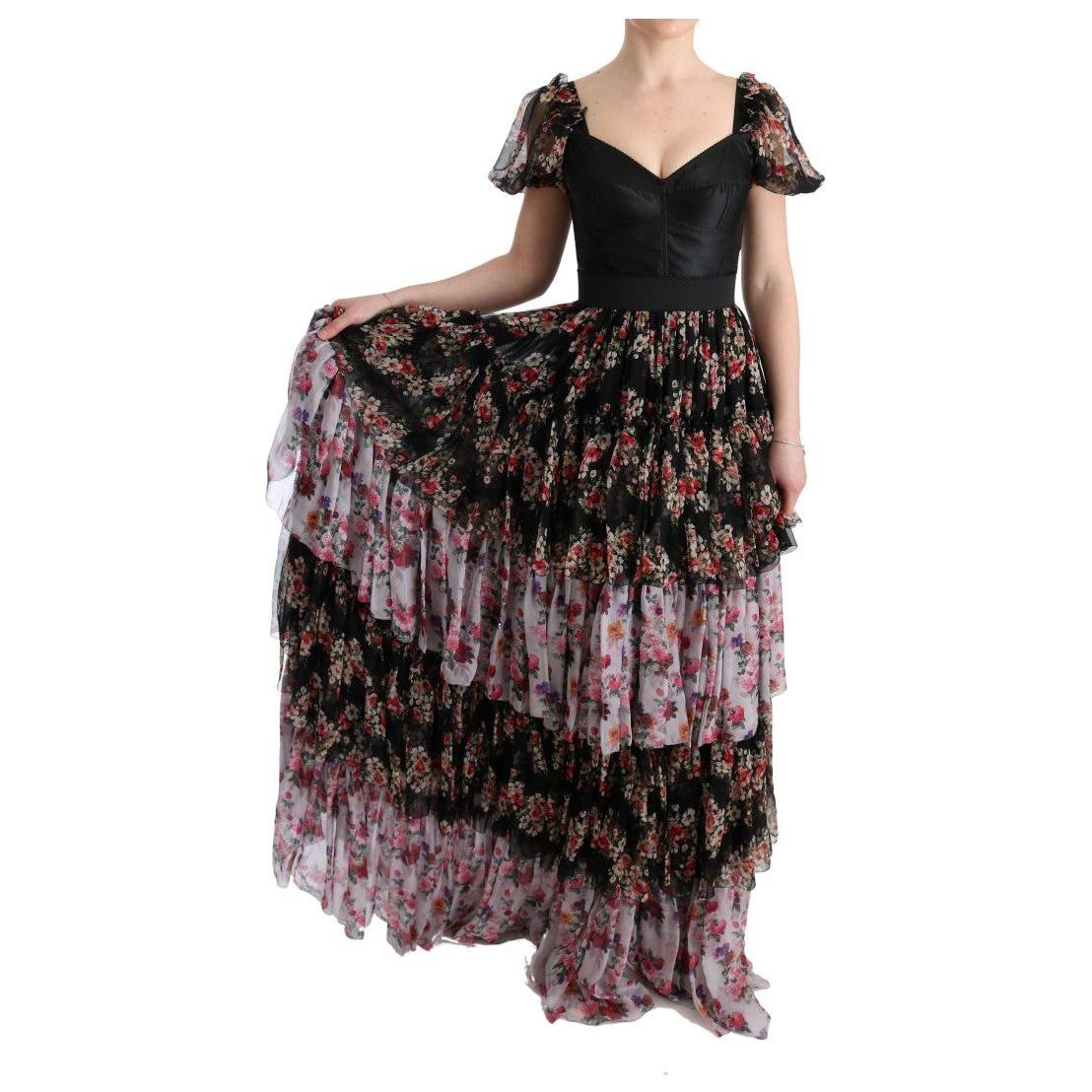 فستان دولتشي آند غابانا الأنيق المزين بالزهور من مزيج الحرير متعدد الألوان