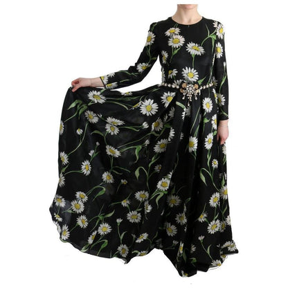 Dolce & Gabbana Multicolor Silk Sunflower Print Long Maxi Dress