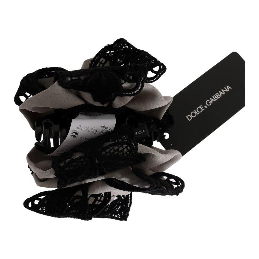 Dolce & Gabbana Gray Silk Black Lace Hair Claw