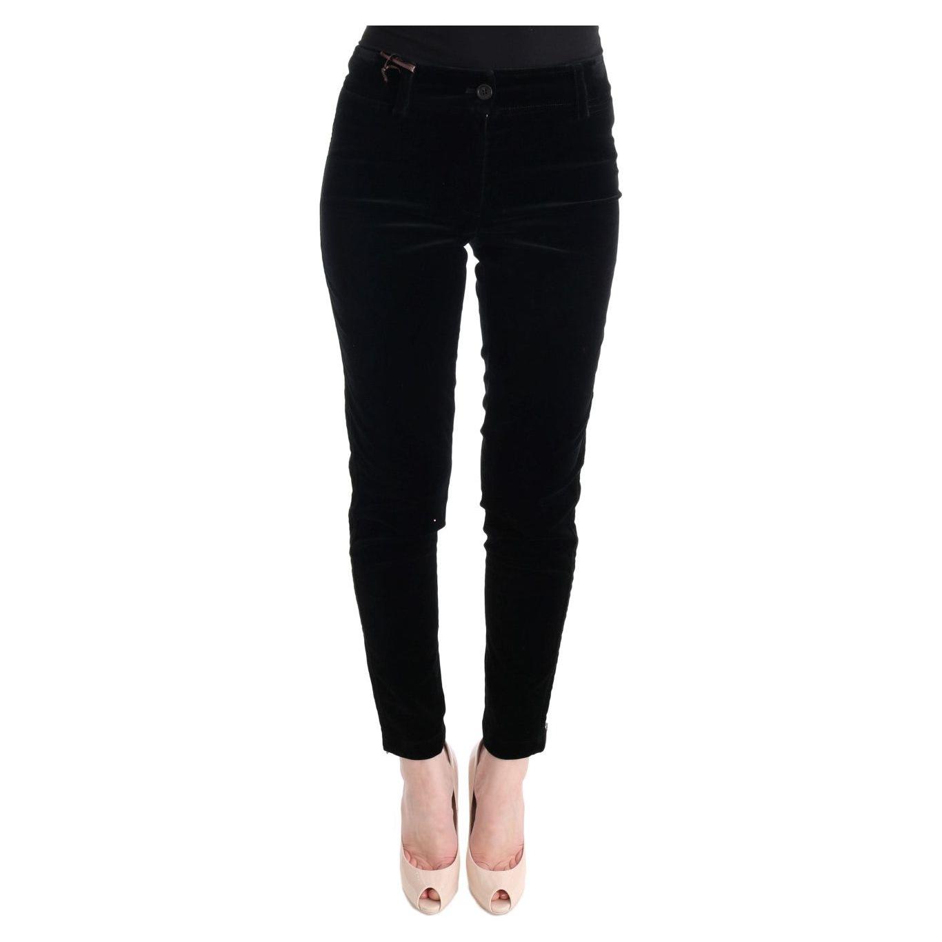 Ermanno Scervino Black Viscose Blend Velvet Cropped Pants Jeans & Pants