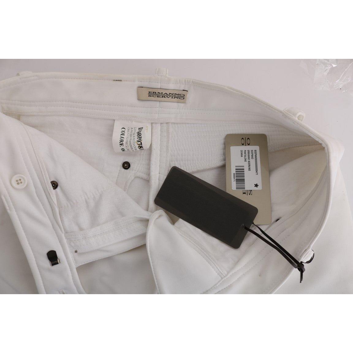 Ermanno Scervino White Cotton Slim Fit Casual Pants