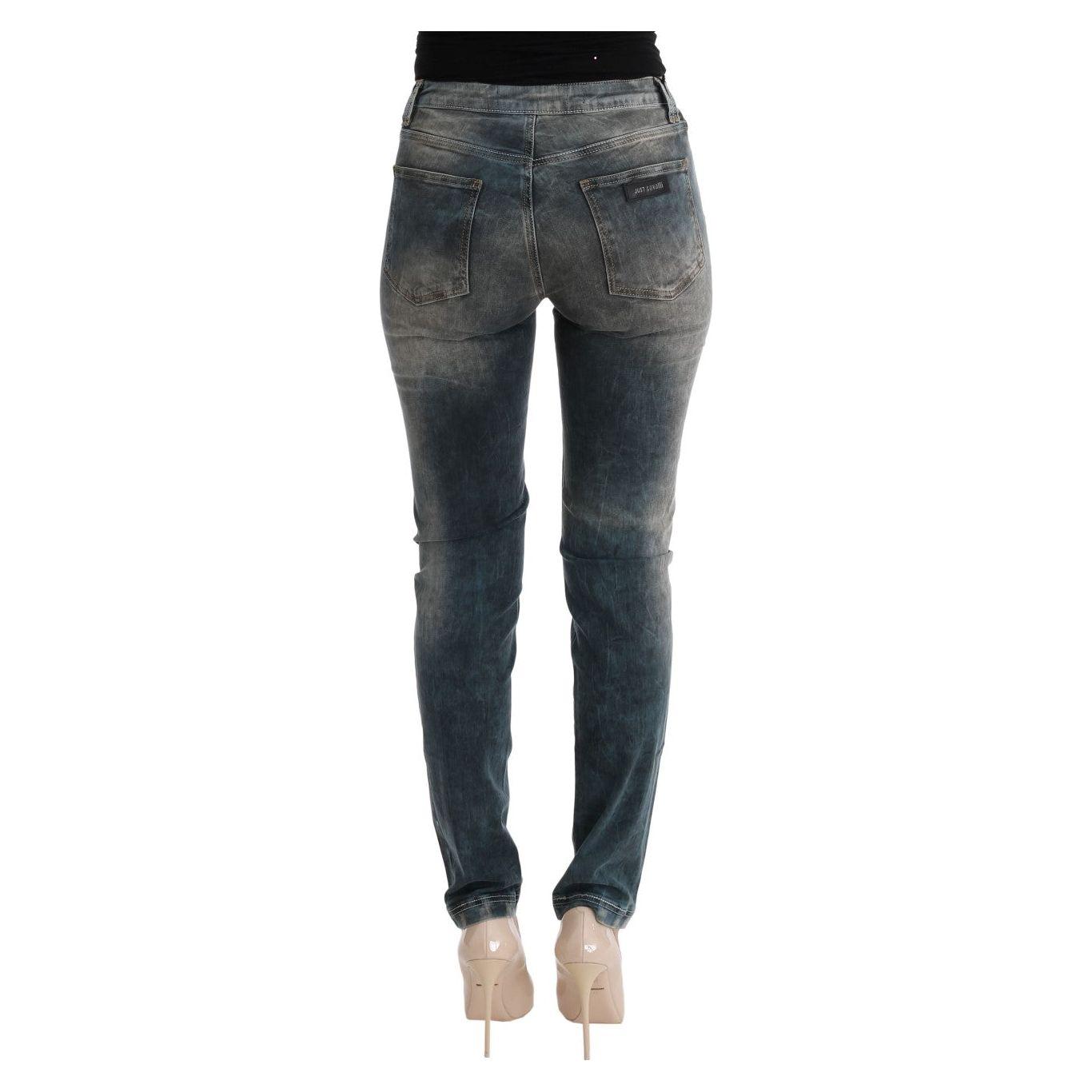 Cavalli Blue Wash Cotton Blend Slim Fit Jeans