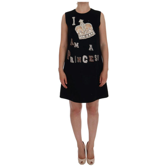 Dolce & Gabbana Black Wool Crystal Princess Dress Dolce & Gabbana Black