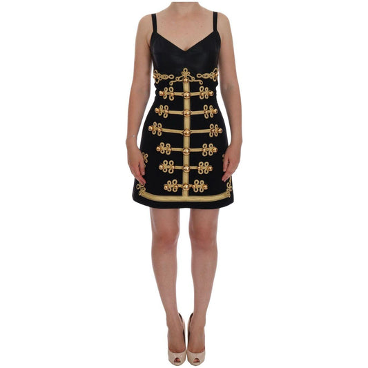 Dolce & Gabbana Elegant Black A-Line Sleeveless Dress with Gold Details Dolce & Gabbana Rosy Brown