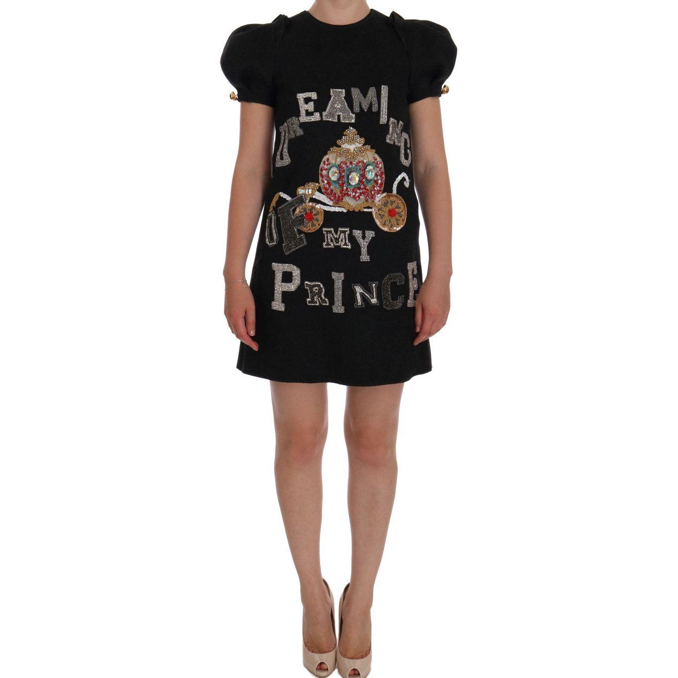 فستان متوسط ​​الطول من الصوف المرصع بالكريستال من دولتشي آند غابانا