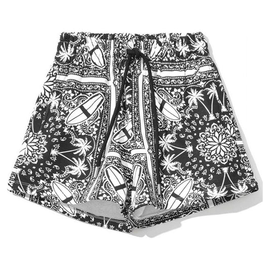 Comme Des Fuckdown Chic Monochrome Palms Cotton Shorts Comme Des Fuckdown Dark Slate Gray