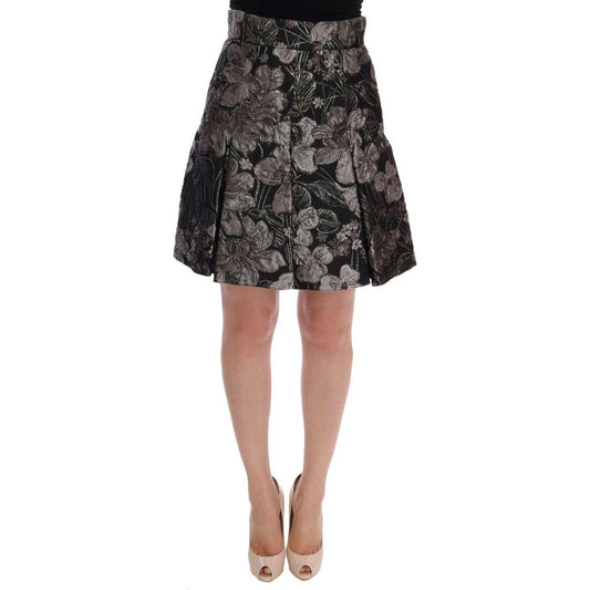 Dolce & Gabbana Elegant Black Silver-Floral Straight Skirt Dolce & Gabbana Dark Slate Gray