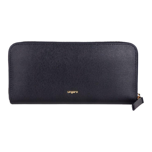Ungaro Elegant Leather Zippered Wallet in Classic Black Ungaro Dark Slate Gray