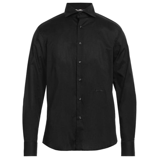 Aquascutum Elegant Black Cotton Shirt with Logo Embroidery Aquascutum Black